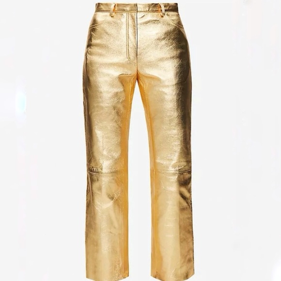 Sandro Orne Metallic Lamb Leather Pants Gold Size XS - Picture 2 of 16
